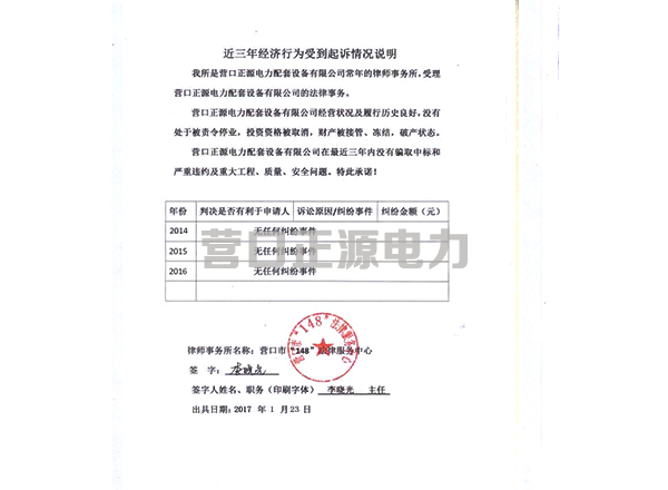 近三年经济行为受起诉情况说明